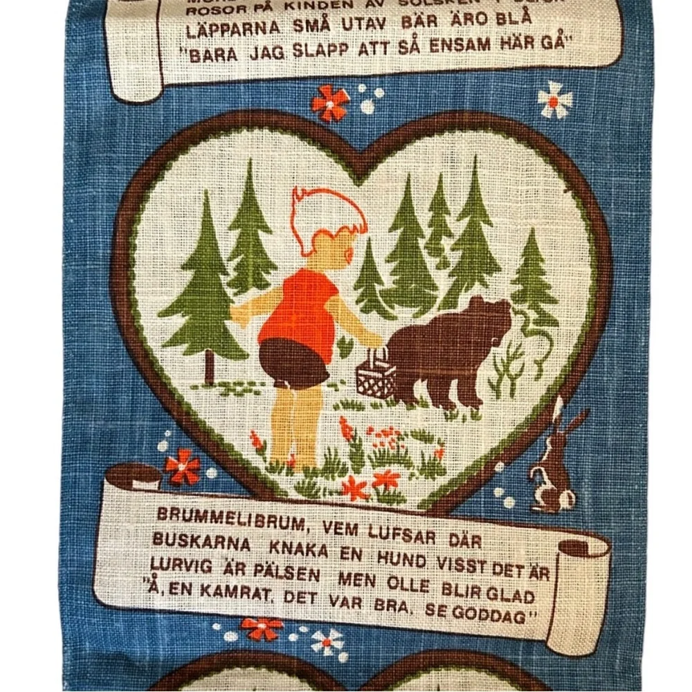 Vintage Mid-Century Scandinavian Textile Art Wall Hanging Retro Boy & Bear Story